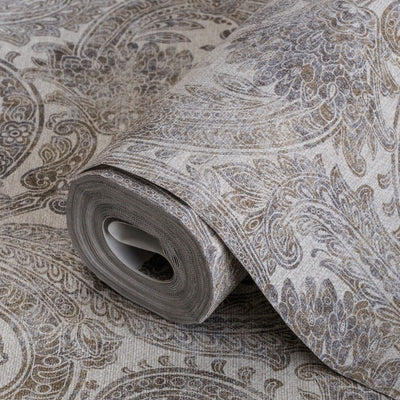 Washed Dark Paisley Pattern Wallpaper, Rich Textured Wallcovering, Traditional, Extra Large 114 sq ft Roll, Washable, Home Wall Decor, Durable - Walloro High End Wallcoverings & More