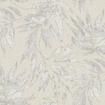 Washed Light Gray Leaf Wallpaper, Textured Faded Tree Leaves Wallcovering, Non-Pasted - Walloro High End Wallcoverings & More