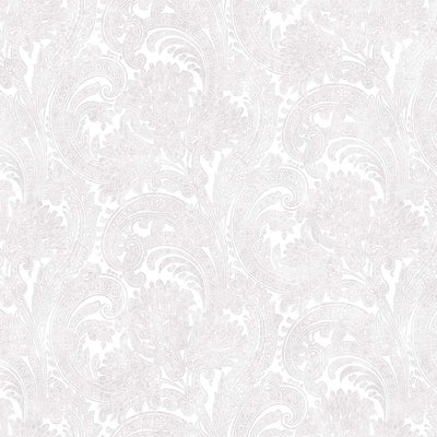 Washed White Paisley Pattern Wallpaper, Rich Textured Wallcovering, Traditional, Extra Large 114 sq ft Roll, Washable, Home Wall Decor, Durable - Walloro High End Wallcoverings & More