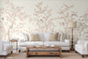 White Chinoiserie Floral Wall Mural, Birds Tree Flowers Wallpaper, Custom Size Wall Covering, Non-Woven, Non-Adhesive, Removable, Washable - Walloro High End Wallcoverings & More