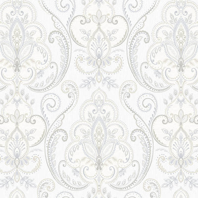 White Elegant Damask 3D Embossed Wallpaper, Textured Luxury Wallpaper - Walloro High End Wallcoverings & More