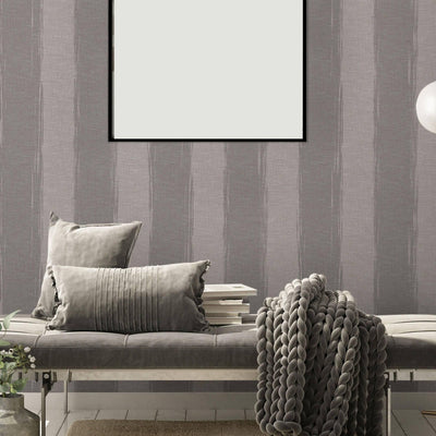 Wide Striped Wallpaper, Rich Textured Wallcovering, Traditional, Gray, Extra Large 114 sq ft Roll, Washable Wall Paper, Home Wall Decor - Walloro High End Wallcoverings & More